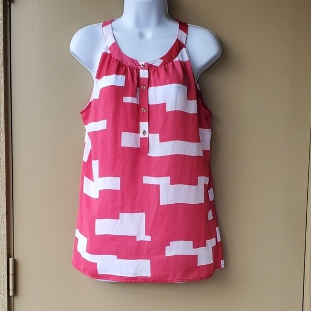 Womens Banana Republic Geometric Halter Top Bright Pink Sleeveless Blouse SZ med